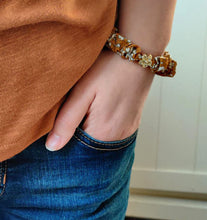 Load image into Gallery viewer, Mustard Liberty Skinny Scrunchie Bracelet With flower charm
