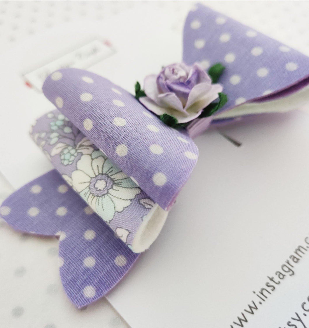 Girls Stacked Hair Bow Clips - Lilac Rose - BoutiqueCrafts