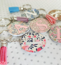 Load image into Gallery viewer, Personalised Initial Fabric keyring with tassel
