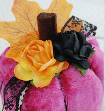 Load image into Gallery viewer, Fabric and Floral Pumpkin Decoration - Pink Velour
