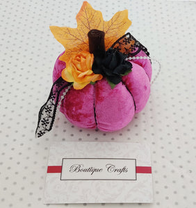 Fabric and Floral Pumpkin Decoration - Pink Velour