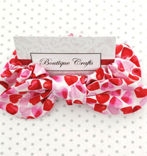 Load image into Gallery viewer, Valentines Cotton Hair Bow Scrunchie - Pink and Red Heart Print - BoutiqueCrafts
