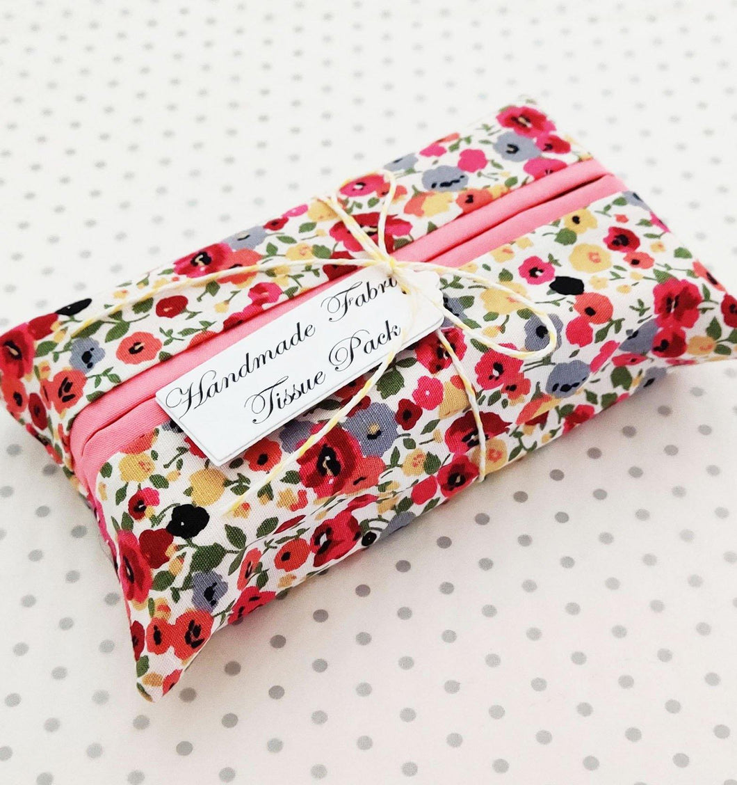 Handmade fabric tissue holder - Mini Poppy Print - BoutiqueCrafts