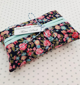 Handmade fabric tissue holder - Navy Floral Print - BoutiqueCrafts