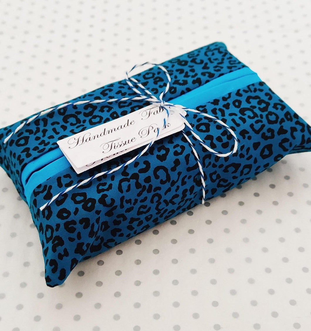 Handmade fabric tissue holder - Turquoise Animal Print - BoutiqueCrafts