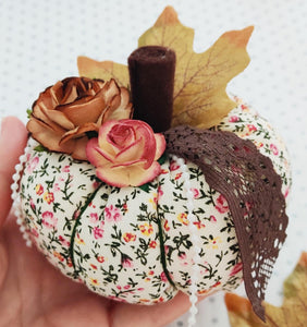 Fabric and Floral Pumpkin Decoration - Cotton Ditsy Floral