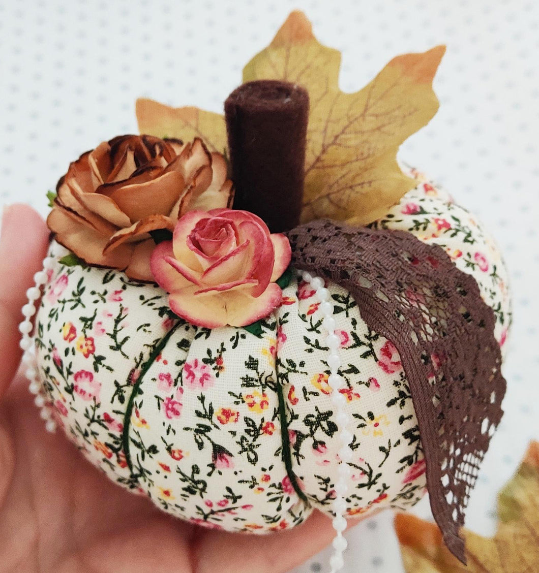 Fabric and Floral Pumpkin Decoration - Cotton Ditsy Floral