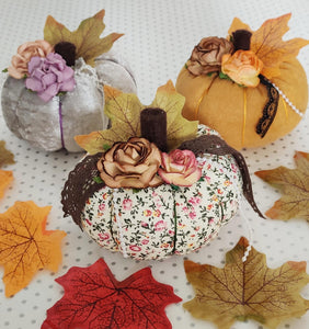 Handmade Fabric Pumpkins with Flowers