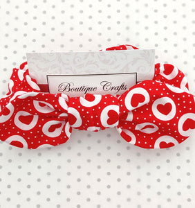 Valentines Cotton Hair Bow Scrunchie - Red Heart Print - BoutiqueCrafts