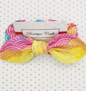 Hair Bow Scrunchie with small bow tails - Rainbow Wave