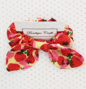 Hair Bow Scrunchie with small bow tails - Strawberries