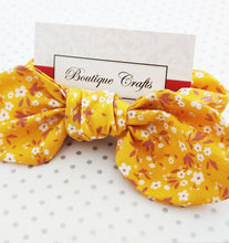 Load image into Gallery viewer, Cotton Hair Bow Scrunchie with small bow tails - Yellow Floral
