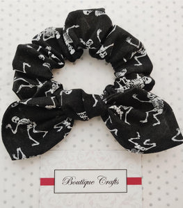 Halloween Scrunchie 2 pack set - Skeletons and Cat Print - BoutiqueCrafts