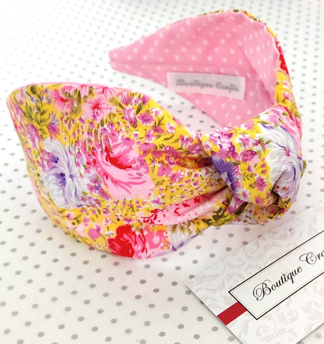 Top Knot Fabric Headband - Yellow Floral