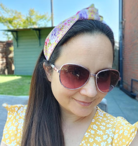 Top Knot Fabric Headband - Yellow Floral