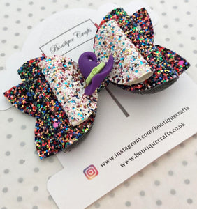 Halloween Witches Hat Hair Bow Clip - Purple Glitter