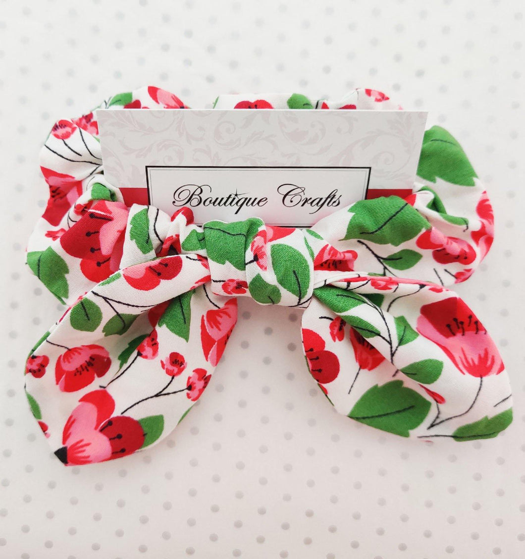 Poppy Print Hair Bow Scrunchie