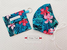 Load image into Gallery viewer, Face Mask Bag - Face Mask Pouch - Face Mask Bag with Keyring - Mask Holder - 100% Cotton - Tropical Print - BoutiqueCrafts
